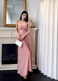 Elegant Strapless Sheath Chiffon Long Evening Dresses, Dusty Pink Formal Dresses HZ1121