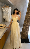 Elegant Sweetheart Sheath Chiffon Long Prom Dresses, Light Champagne Formal Evening Dresses HZ1121