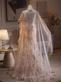 Glam Strapless Mermaid Tulle Long Prom Dresses, Floral Formal Evening Dresses HZ1121