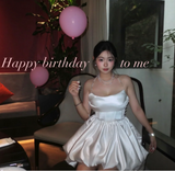 Cute A-Line Satin Birthday Dresses, White Homecoming Dresses HZ1121