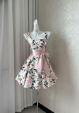 Vintage Square Neck A-Line Birthday Dresses Floral Homecoming Dresses HZ1121
