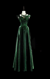 Vintage Sheath Velvet Long Prom Dresses Dark Green Formal Dresses HZ1121