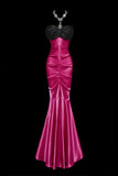 Elegant Strapless Mermaid Long Prom Dresses, Satin Hot Pink Evening Gowns HZ1121