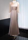 Elegant Jewel Mermaid Mother of the Bride Dresses with Cape, Light Brown Satin Evening Dresses HZ1121