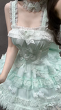Cute Square Neck Ball Gown Chiffon Lace Short Prom Dresses Mint Green Birthday Outfit Sleeveless Lolita Dresses HZ1121
