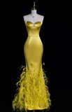 Elegant Sweetheart Mermaid Long Prom Dresses Satin Yellow Formal Dresses Sleeveless Evening Dresses HZ1121