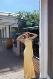 Simple One Shoulder Sheath Long Evening Dresses Satin Yellow Bridesmaid Dresses HZ1121