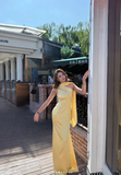 Simple One Shoulder Sheath Long Evening Dresses Satin Yellow Bridesmaid Dresses HZ1121