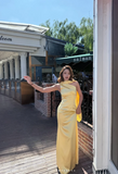 Simple One Shoulder Sheath Long Evening Dresses Satin Yellow Bridesmaid Dresses HZ1121