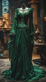 Gorgeous V-neck Sheath Long Prom Dresses Chiffon Dark Green Quinceanera Dresses HZ1121