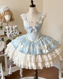Sweet Strap Short Ball Gown Satin Chiffon Birthday Dresses Blue Lolita Dresses HZ1121