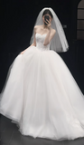 Timeless Strapless Ball Gown Tulle Wedding Dresses Applique White Bridal Gowns Sleeveless Bridal Dresses HZ1121