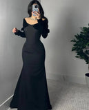 Elegant Off-the-shoulder Mermaid Mother of the Bride Dress Satin Black Formal Dresses HZ1121