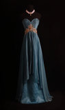 Vintage Sweetheart Neck Sheath Long Prom Dresses Chiffon Pleated Blue Evening Dress Sleeveless Formal Dresses HZ1121