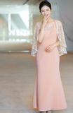 Elegant Bateau Mermaid Wedding Guest Dresses Satin Orange Pink Mother of the Bride Dresses HZ1121