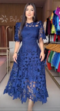 Glam Jewel Sheath Wedding Guest Dresses Lace Applique Navy Blue Mother of the Bride Dresses HZ1121