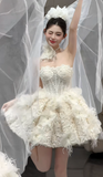 Gorgeous Strapless Ball Gown Lace Long Wedding Dresses Champagne Bridal Gowns Sleeveless Bridal Dresses HZ1121