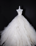 Elegant Strapless Ball Gown Long Wedding Dresses Tulle White Bridal Gowns Sleeveless Bridal Dresses HZ1121