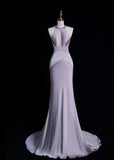 Elegant Halter Mermaid Long Prom Dress Satin Gray-Purple Evening Dress HZ1121