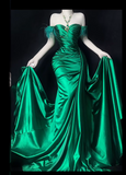 Glam Sweetheart Sheath Long Prom Dresses Satin Green Evening Dresses HZ1121