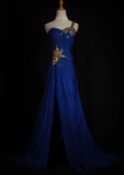 Gorgeous Sheath Royal Blue Long Prom Dresses One-shoulder Sleeveless Evening Dresses Chiffon Royal Blue Formal Dresses HZ1121