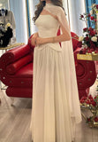 Elegant Strapless Sheath White Long Prom Dresses Sleeveless Chiffon White Evening Dresses with Shawl HZ1121