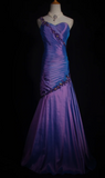 Chic One Shoulder Mermaid Purple Long Prom Dresses Sleeveless Taffeta Purple Evening Dresses HZ1121