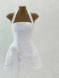 Modest A line Halter Little Black Dress Party Dresses Short Formal Homecoming Dresses Night Chic Elegant Cocktail Dresses 16th Birthday Outfits Hoco Dress HZ1121
