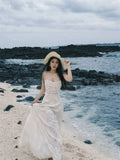 Elegant A Line Spaghetti Straps Sleeveless Lace White Long Evening Party Gowns Evening Formal Dresses Prom Dress HZ1121