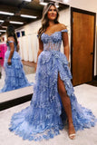 Pretty Off the Shoulder Black Tulle Appliques Off-the-Shoulder Ruffle Long Prom Dress Graduation Dress HZ1121