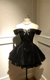 Sexy Ball Gown Off The Shoulder Black Velvet Short Formal 8th Grade Homecoming Dresses Summer Middle School Hoco Dress 6th Grade Graduation Outfits HZ1121