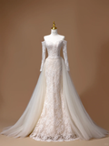 Dreamy Wedding Dress Mermaid Off The Shoulder Lace Long Sleeves White Long Wedding Dresses Bridal Gowns HZ1121